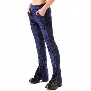 NWT Emma & Sam Blue Crushed Velvet Velour Bell Bottom Slit Pants XS